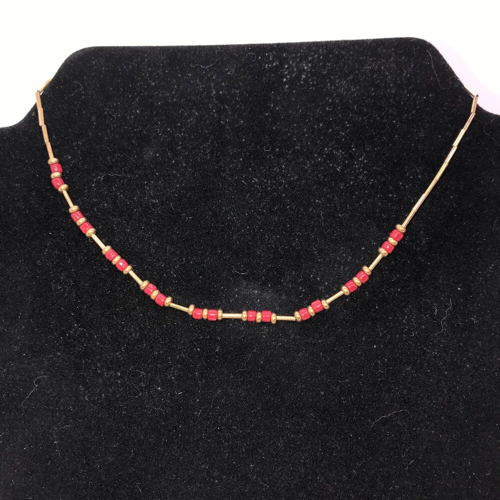 15" Shiny Orange Red and Bold Beaded Necklace